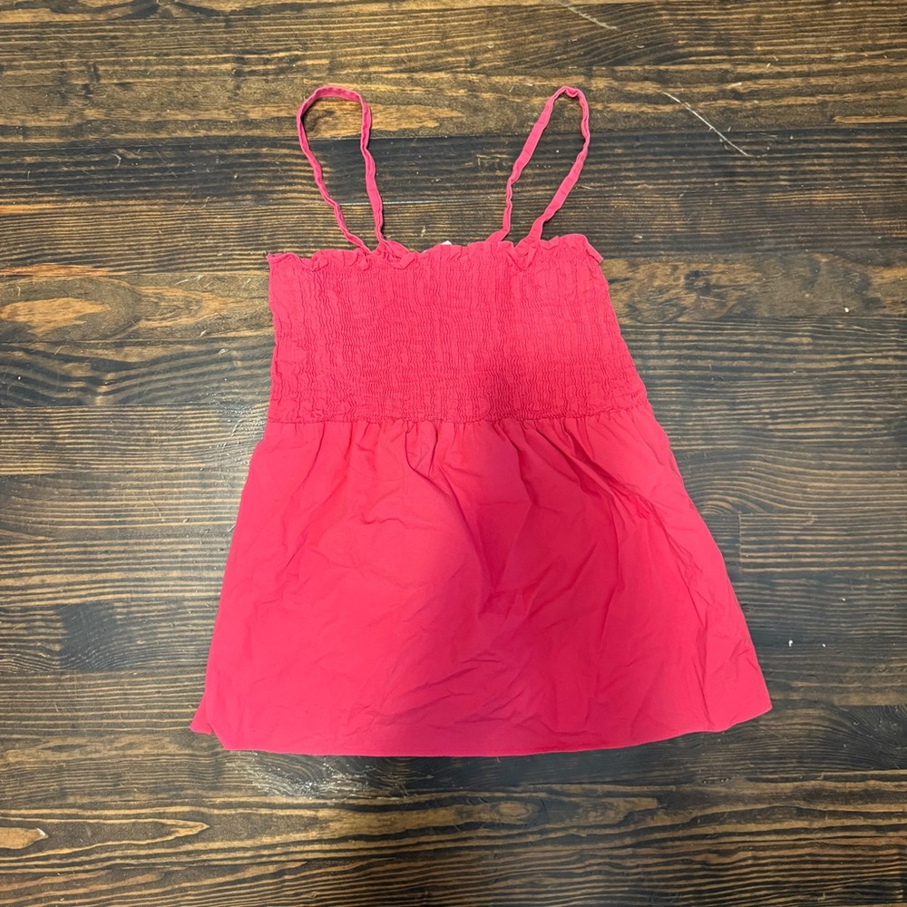 Women’s Pink Smocked Tank Top with Spaghetti Straps